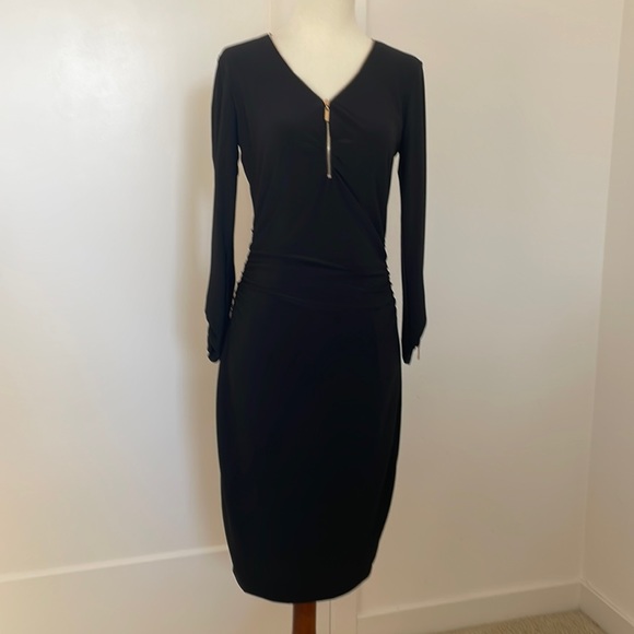 Cache Sexy V Neck Zip Stretchy Black Midi Dress - Picture 1 of 8